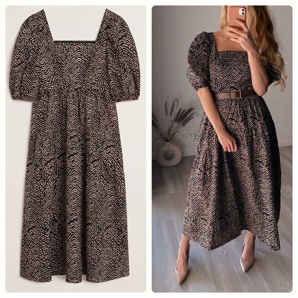 Mango Puff Sleeve Midi Dress Cotton New - Picture 1 of 9